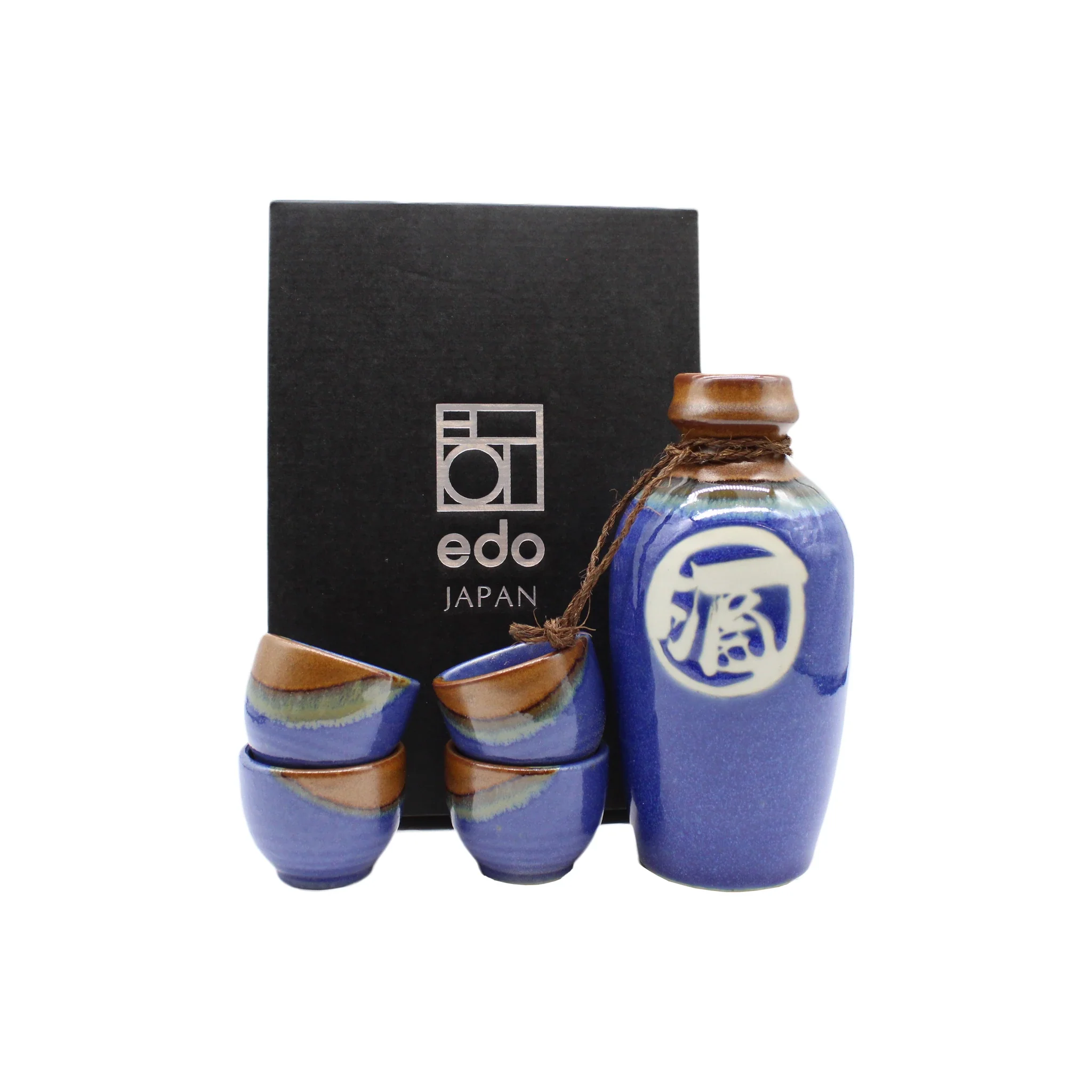 Sake Gift Set for Four - Kamakura Blue & Brown