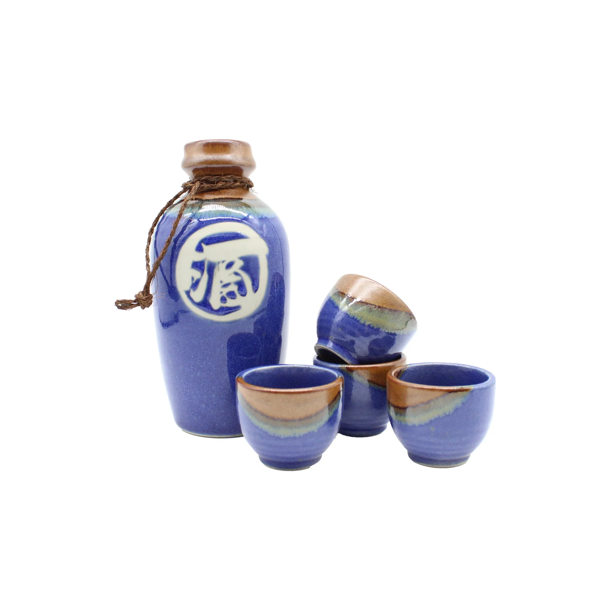 Sake Gift Set for Four - Kamakura Blue & Brown - Image 3