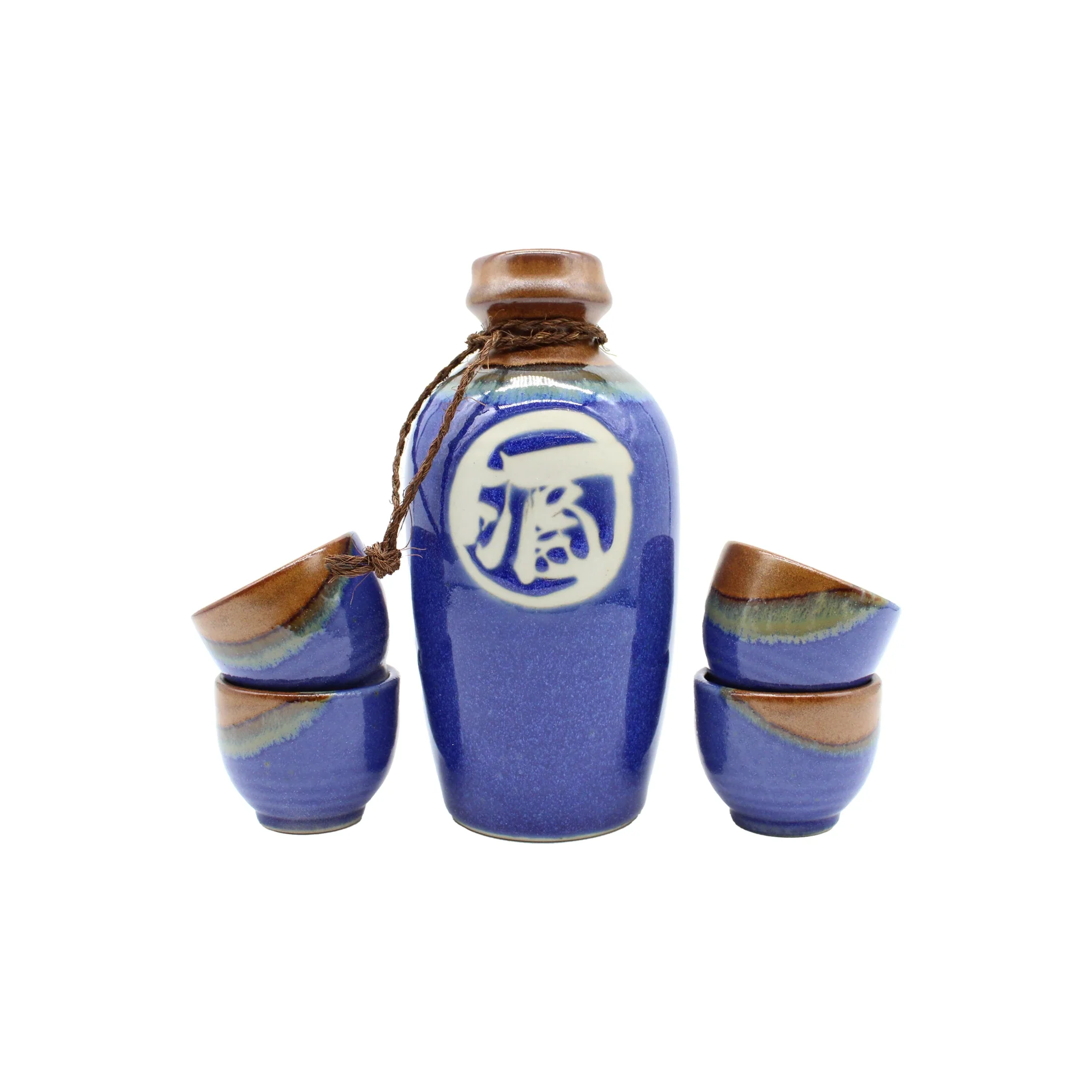Sake Gift Set for Four - Kamakura Blue & Brown - Image 4