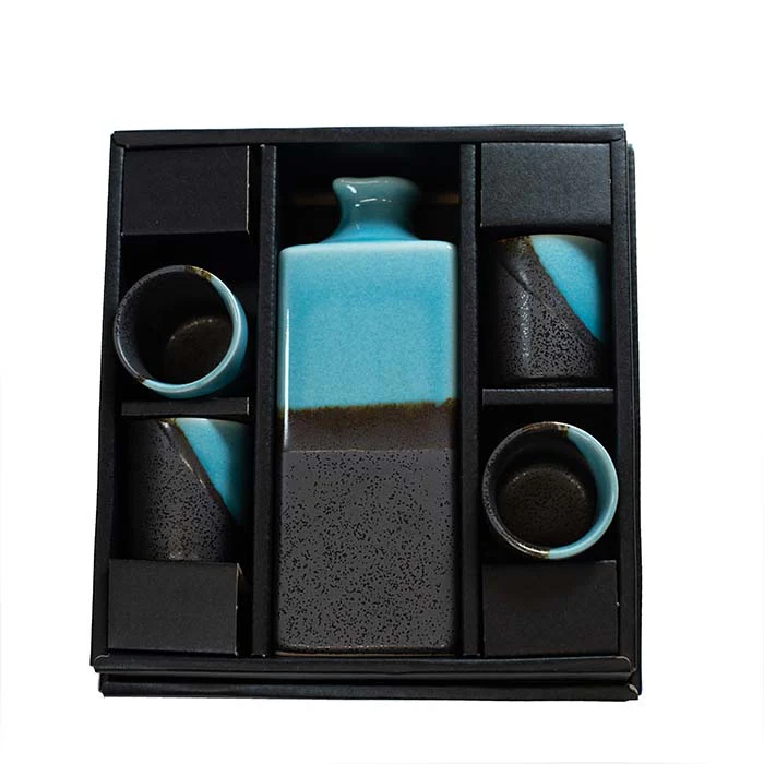 Sake Gift Set For Four - Sky Blue & Grey - Image 2