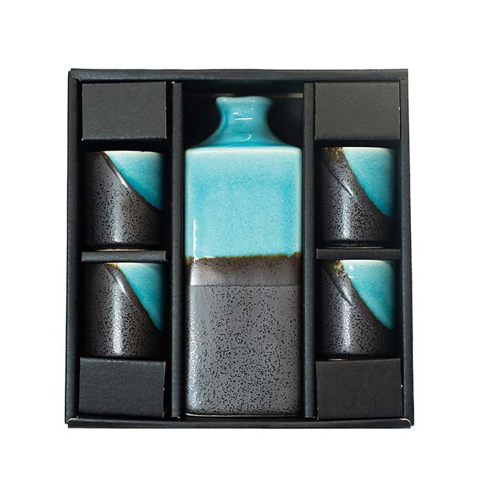 Sake Gift Set For Four - Sky Blue & Grey - Image 3