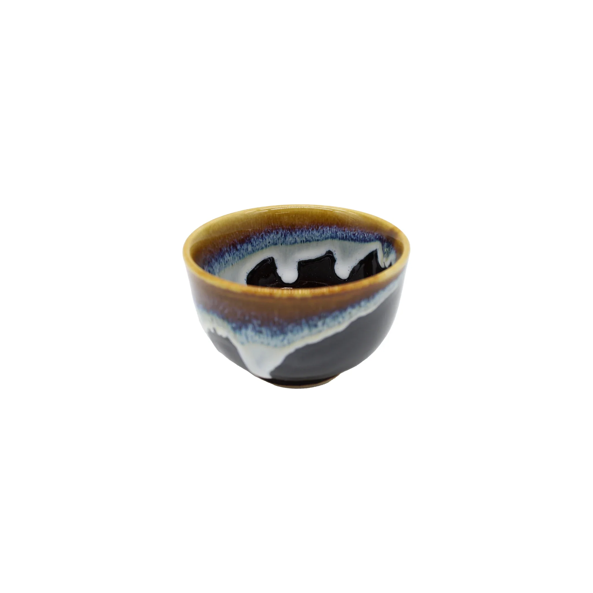 Tea Cup - Brown with Blue Drip